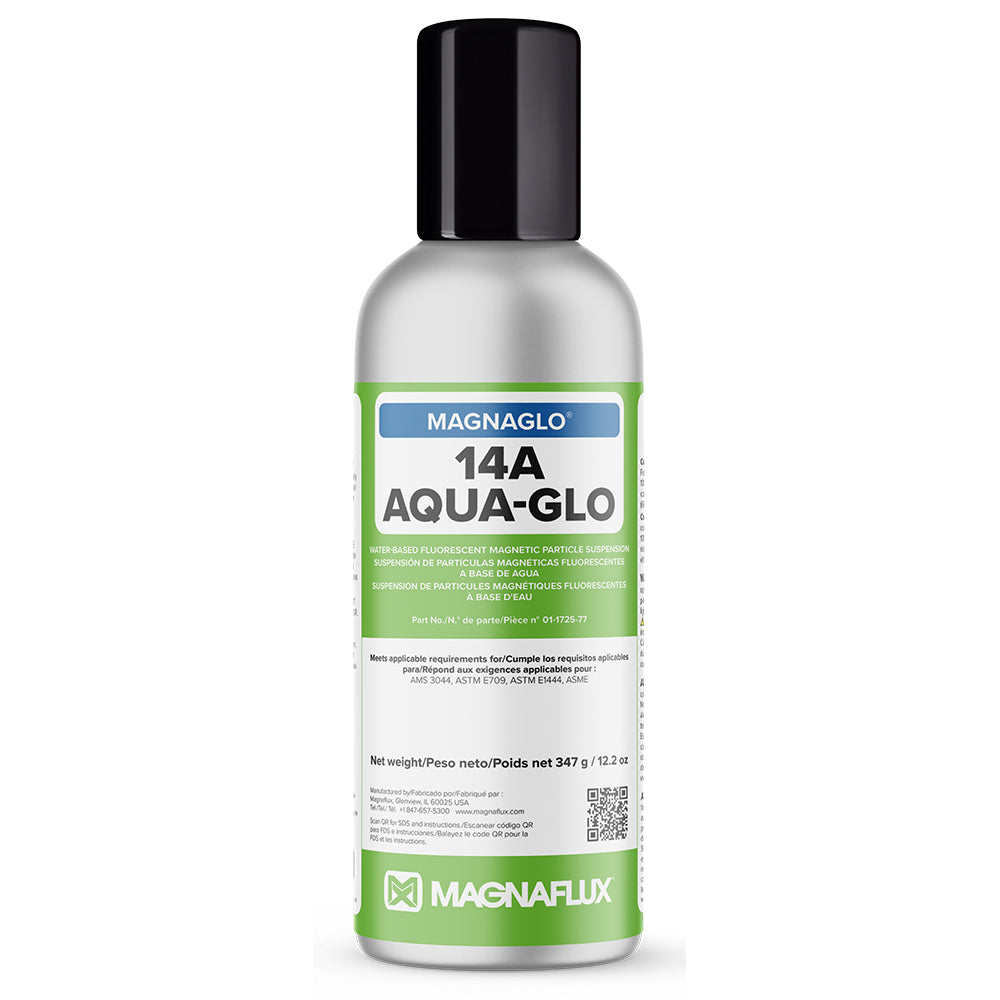 Magnaflux Aqua-Glo 14A magnetic particle inspection fluid bottle on a white background