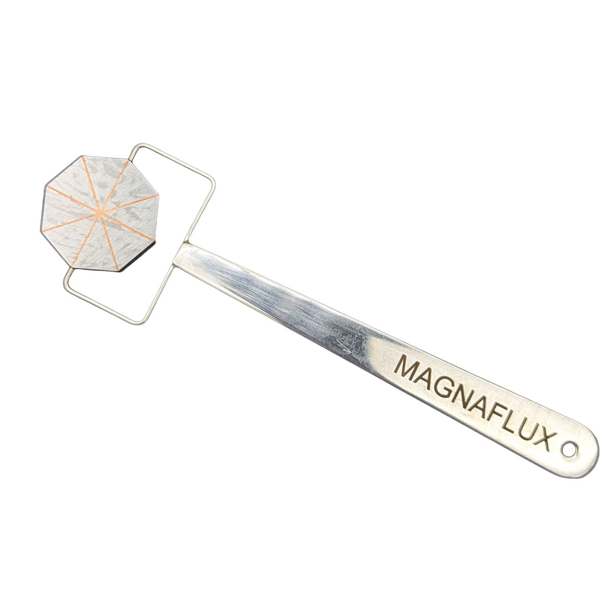 Close-up view of the Magnaflux Pie Field Indicator, featuring an octagonal gauge design ideal for magnetic testing of discontinuities.
