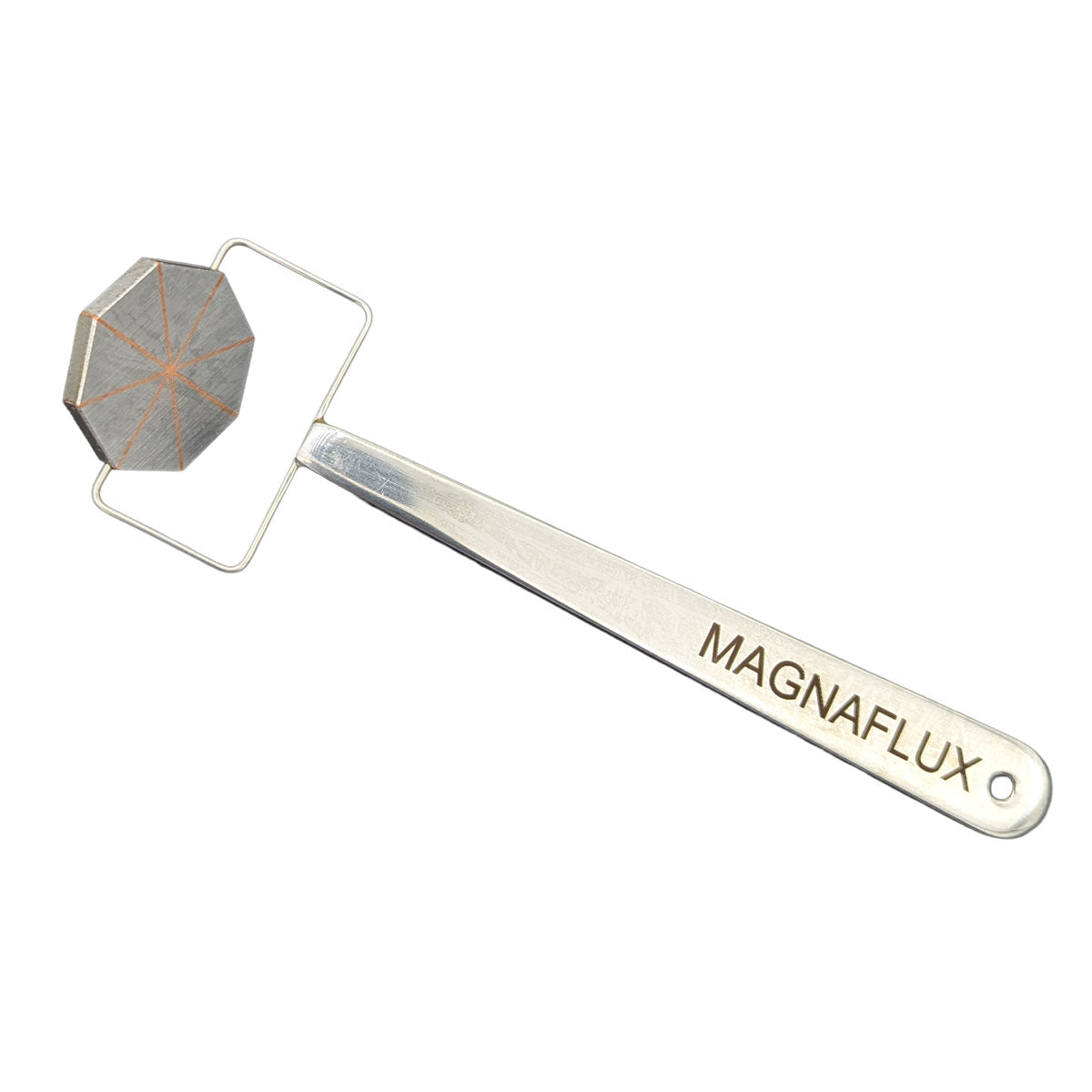 Another angle of the Magnaflux Pie Field Indicator, showcasing its unique octagonal form and functionality in magnetic field detection.