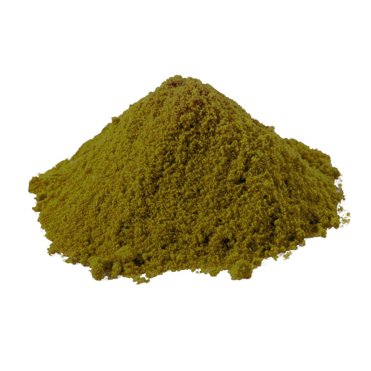 Close-up of a pile of Magnaflux #2 Yellow Dry Method Non-Fluorescent magnetic particles, highlighting the powdery texture for testing applications.