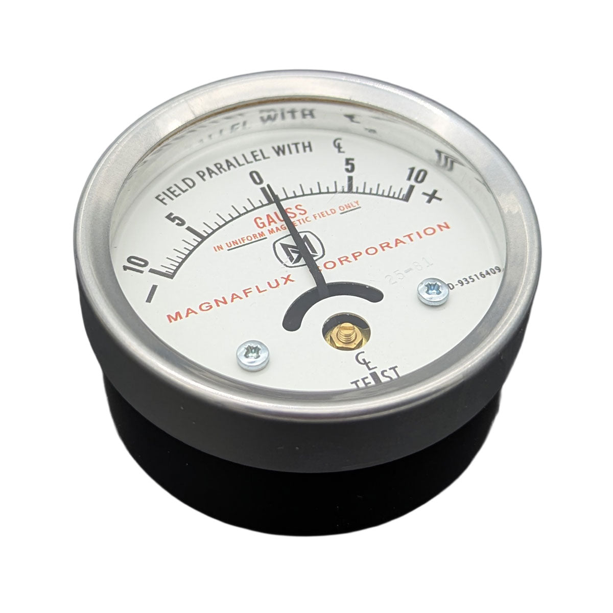 Close-up of the Magnaflux 10 Gauss Calibrated Magnetic Field Indicator indicating accurate readings of residual magnetism.