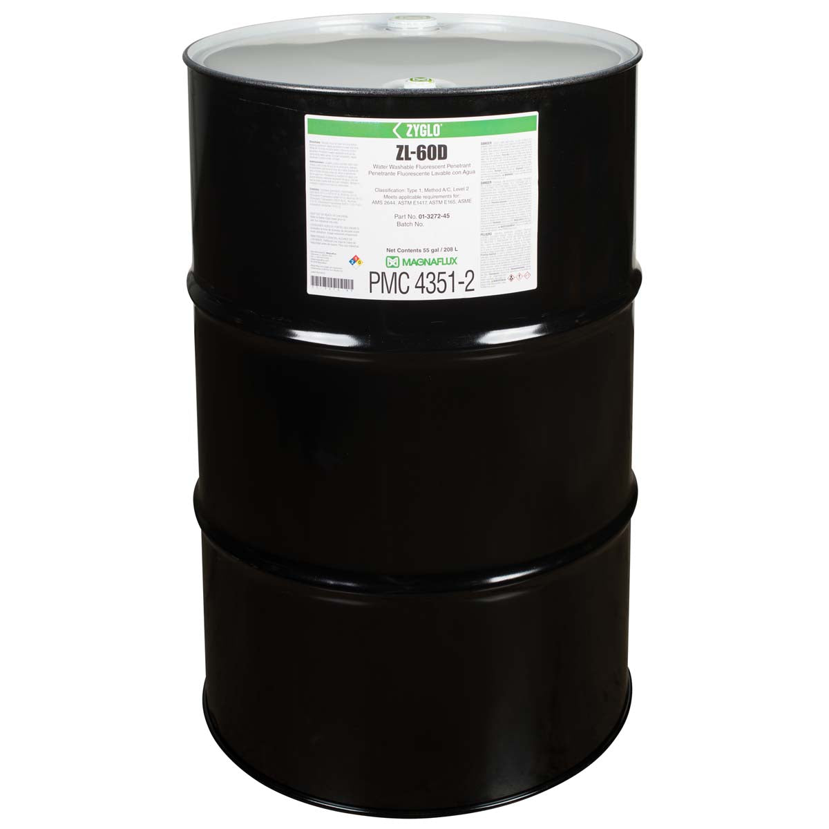 55 gallon drum of Magnaflux ZL-60D Water Washable Fluorescent Penetrant