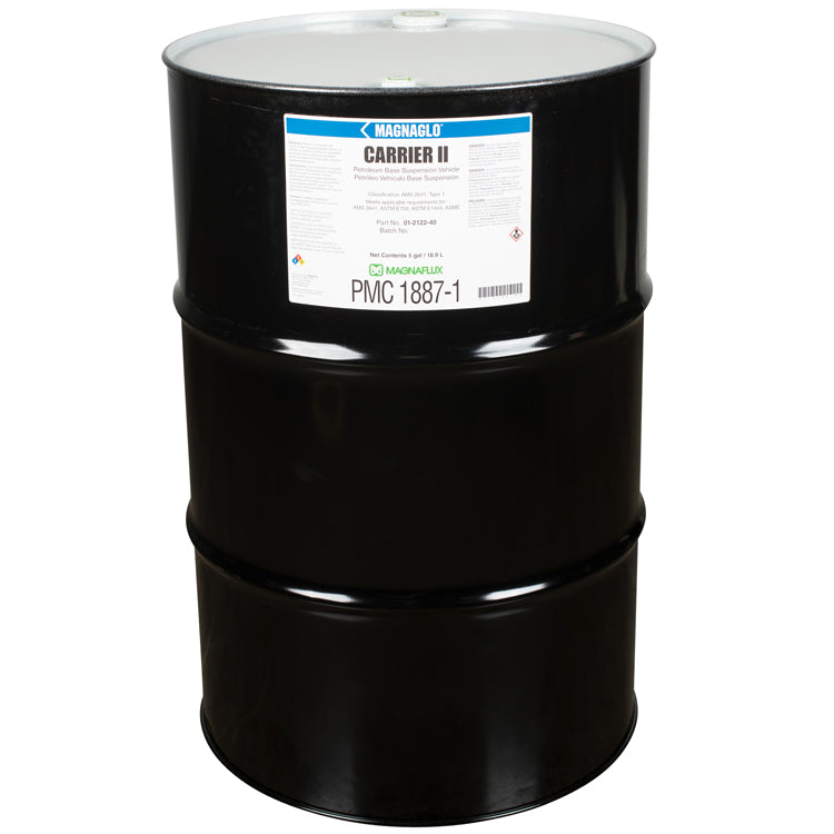 Carrier II Oil Petroleum Vehicle - Magnaflux 55-gallon black barrel with visible product information for NDT-approved petroleum base suspension.
