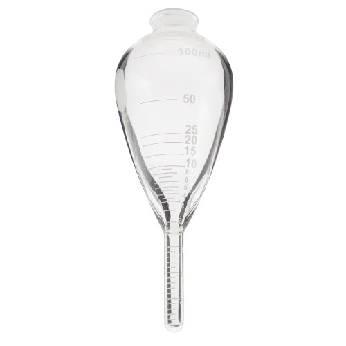 Magnaflux Centrifuge Tube - 7C, 7HF featured in a clear glass design, measuring 100 ml with calibrated markings for accurate measurement. Ideal for monitoring magnetic particle concentration in inspection baths.