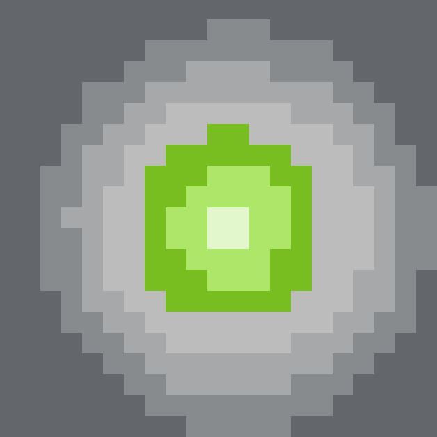 Pixelated representation of the light output from the Magnaflux EV6500 High-Intensity, Dual Light LED UV Lamp, illustrating the green LED glow.