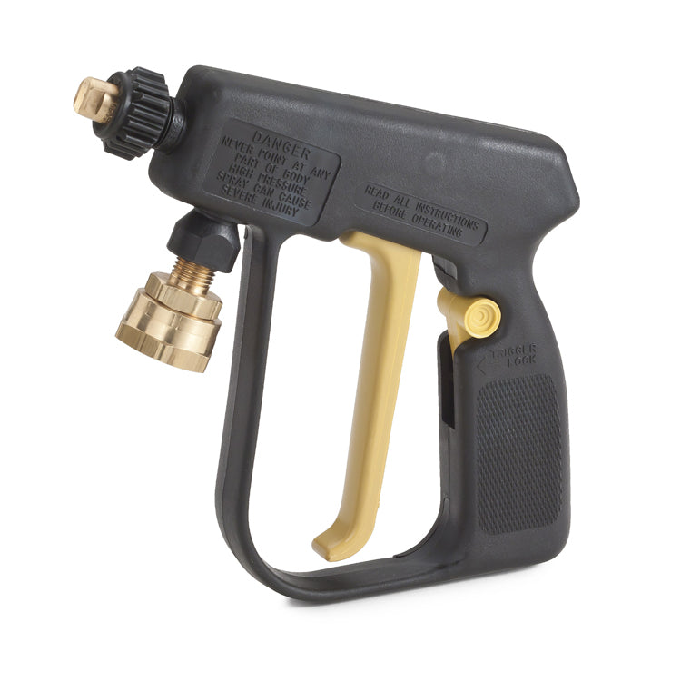 Magnaflux High Performance Water Spray Gun featuring a sleek black design with a brass connector, ideal for rinsing parts in industrial applications.