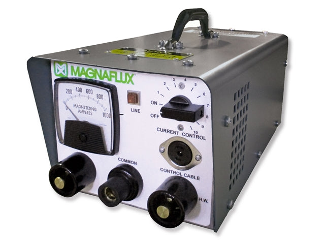 Magnaflux P-70 Portable Power Pack 230V, a compact and lightweight magnetizing unit designed for magnetic particle inspection applications, showcasing its current control dial and connectors.