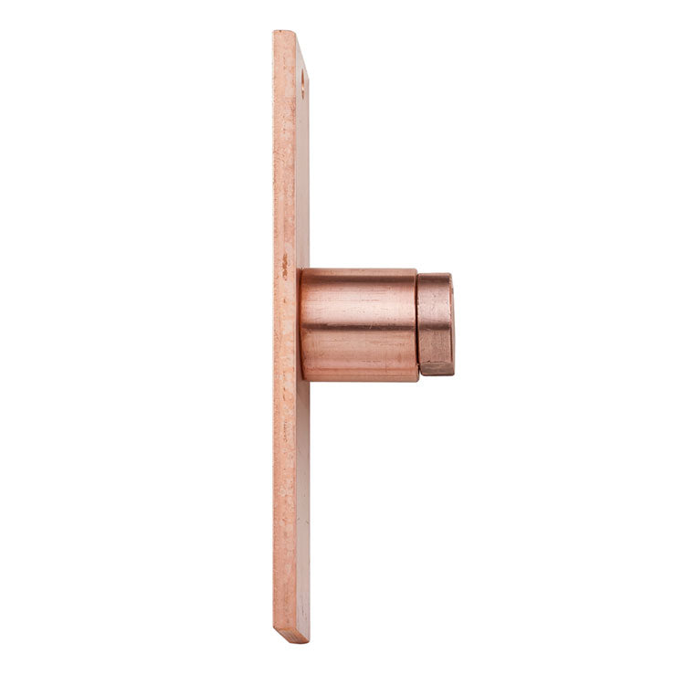 Side view of the Magnaflux Small Parts Adapter Headstock, made of solid copper, designed for inspecting small components like bolts and screws.