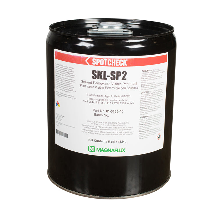 Five gallon pail of Magnaflux Spotcheck SKL-SP2 Penetrant