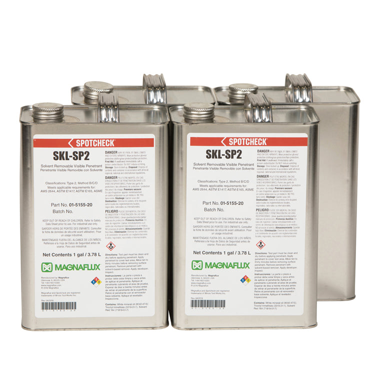 Four one gallon containers of Magnaflux Spotcheck SKL-SP2 Penetrant