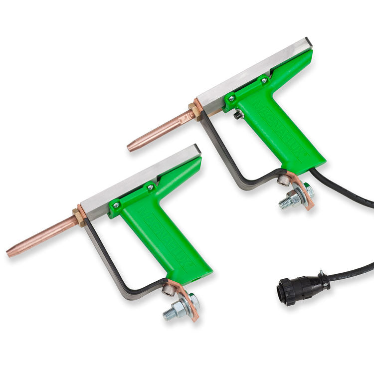 Magnaflux Standard Prod Set featuring handheld electrodes with pistol grips for weld inspections, part of the Portable Power Pack range by Magnaflux.