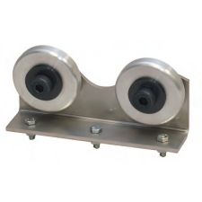 Magnaflux Tailstock Steady Rest designed for supporting long round parts during inspection, featuring dual rollers and a sturdy metal base for enhanced stability.