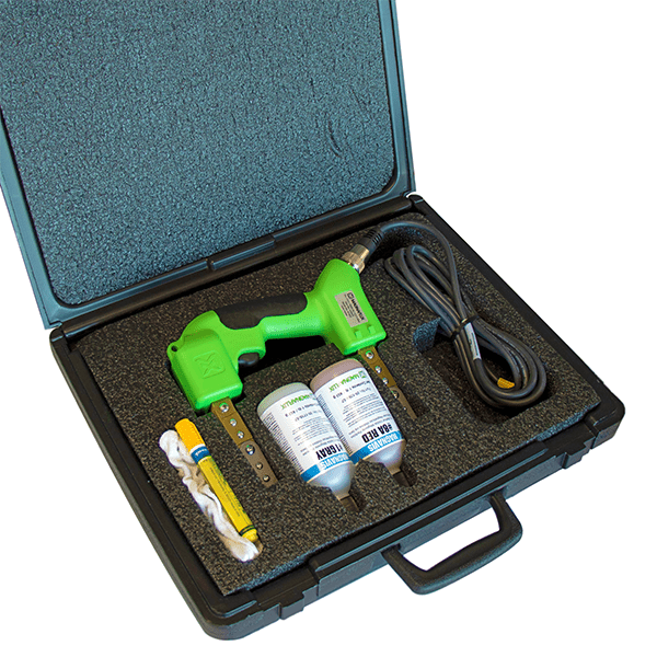 Magnaflux Y-2 AC Yoke Kit - 115V in a carrying case, featuring magnetic powders, a paint marker, and a cleaning cloth for convenient inspections.