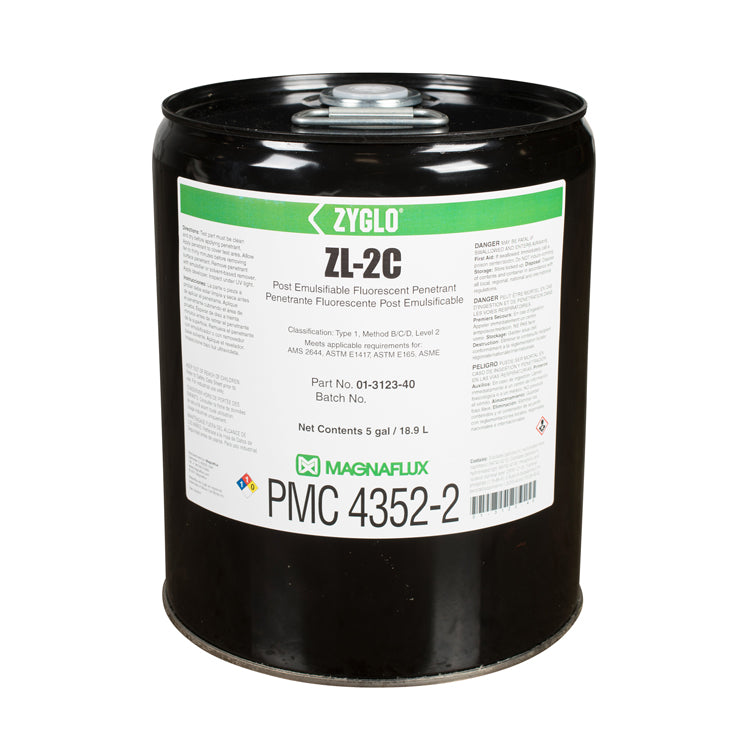 5 gallon pail of Magnaflux ZL-2C Post Emulsifiable Fluorescent Penetrant