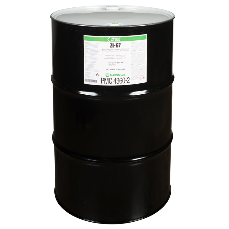A 55 gallon drum of Magnaflux Zyglo ZL-67 Water Washable Fluorescent Penetrant