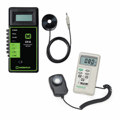 Certified Magnaflux Light Meters for Accurate Testing, showcasing a Magnaflux Digital White Light Meter and UVM3059 Digital UV Light Meter, both certified NDT Light Meters for precise measurement.