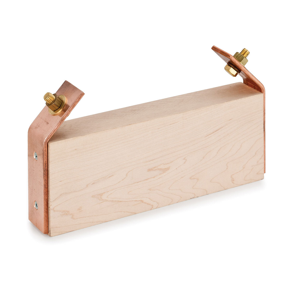 Magnaflux Contact Block featuring a wooden body with metallic connectors, designed for use with MPI machines for remote testing of heavy or large parts.