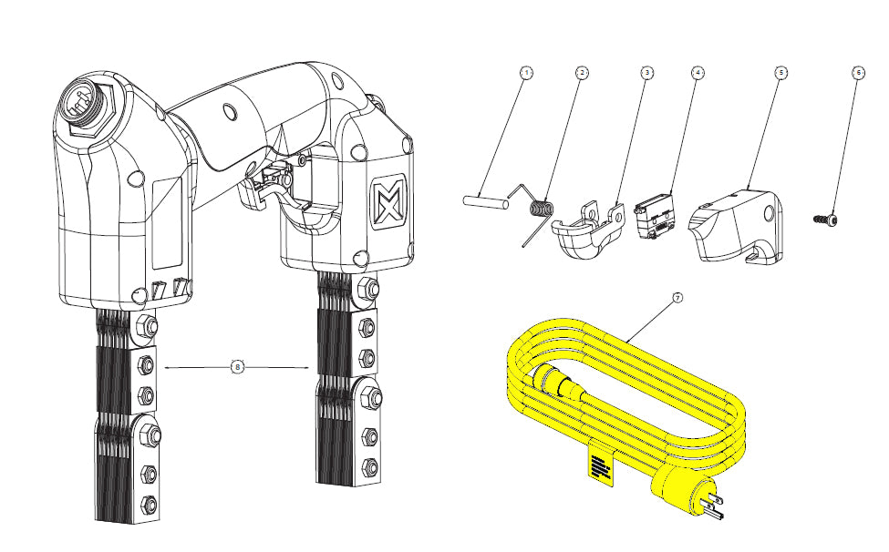 Magnaflux Y-2 Yoke schematic showing various components including the replacement cord, ensuring proper assembly and functionality.