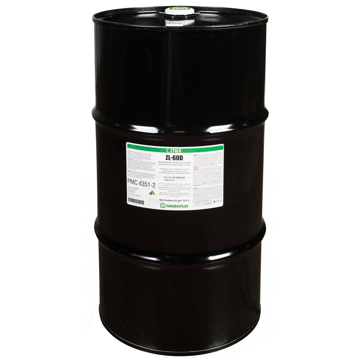 20 gallon drum of Magnaflux ZL-60D Water Washable Fluorescent Penetrant